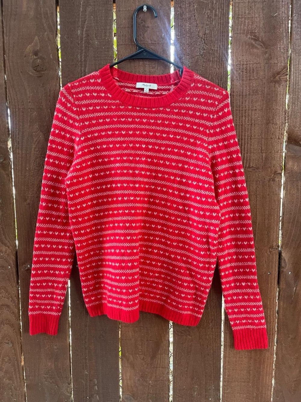 Madewell Fair Isle Heart Print 100% Wool Cozy Crewneck Holiday Sweater Sz M
